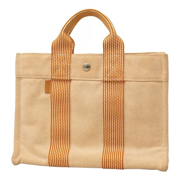 Hermès New Four Tote PM Canvas Tote Bag Orange Silver Hardware Pre-owned Women's - Picture 1 of 10